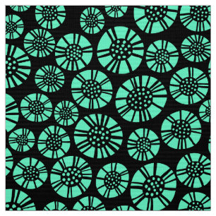 Tela Flores abstractas 031023 - Turquesa sobre negro