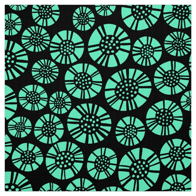 Tela Flores abstractas 031023 - Turquesa sobre negro (Retal)