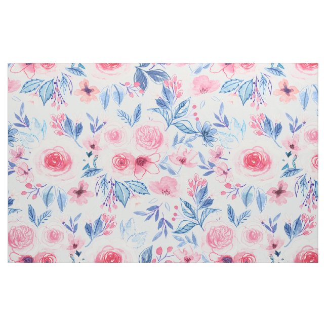 Tela Flores acuarelas y hojas 2 ("Cuarto gordo" (fat quarter))