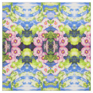 Tela Flores acuáticas elegantes Hollyhocks florales