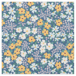 Tela Flores amarillas blancas con motivos florales