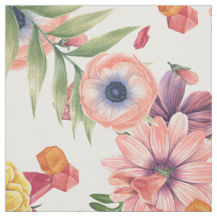 Tela Flores Amarillas Y Rosa Ligeras