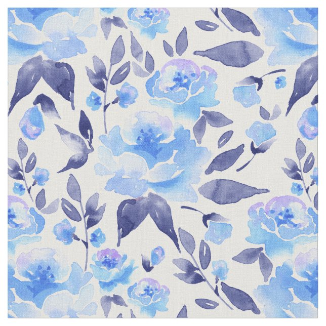Tela Flores azul acuáticas 2 (De cerca)