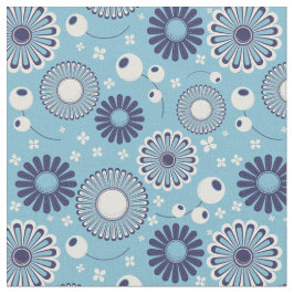Tela Flores azul y crema retro modernas