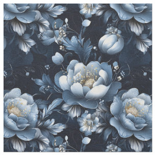 Tela Flores azules en azul oscuro