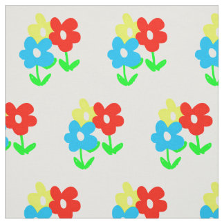 Tela Flores azules rojas amarillas de la primavera en