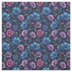 Tela Flores azules y malvas