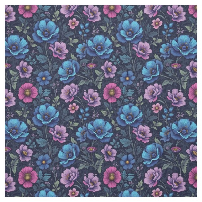 Tela Flores azules y malvas (Retal)