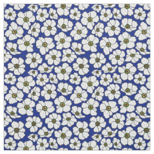 Tela Flores blancas de anemone sobre azul