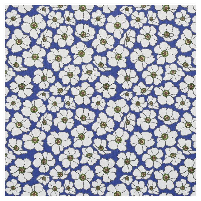 Tela Flores blancas de anemone sobre azul (Retal)
