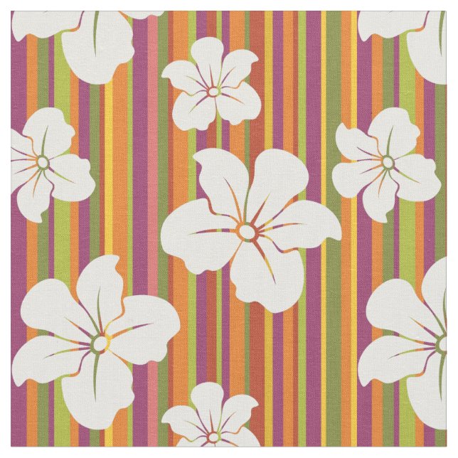 Tela Flores blancas en un fondo rayado (De cerca)