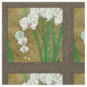 Tela Flores blancas y troncos verdes en la frontera de