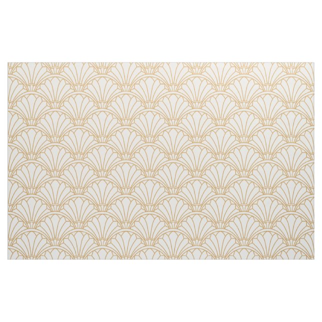 Tela Flores de abanico Art Déco Blanco y Oro Motif ("Cuarto gordo" (fat quarter))