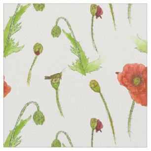 Tela Flores de amapola Ilustracion botánico Rojo Floral