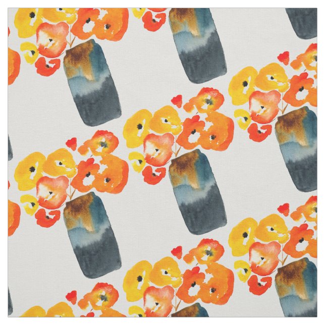 Tela Flores de amapola naranja acuarela (Retal)