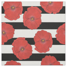 Flores de amapola rojas con rayas negras y blancas