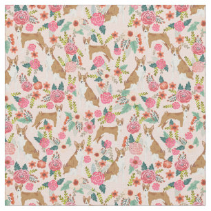 Tela Flores de animales de la especie basenji rosas