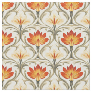 Tela Flores de Art Nouveau Rojo / Amarillo / Marfil