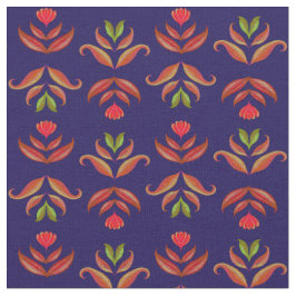 Tela Flores de arte folclórico morado azul cálido y rús
