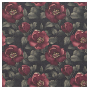 Tela Flores de Borgoña en negro
