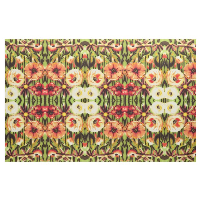 Tela Flores de Cabaña en Albaricoque y Amarillo ("Cuarto gordo" (fat quarter))