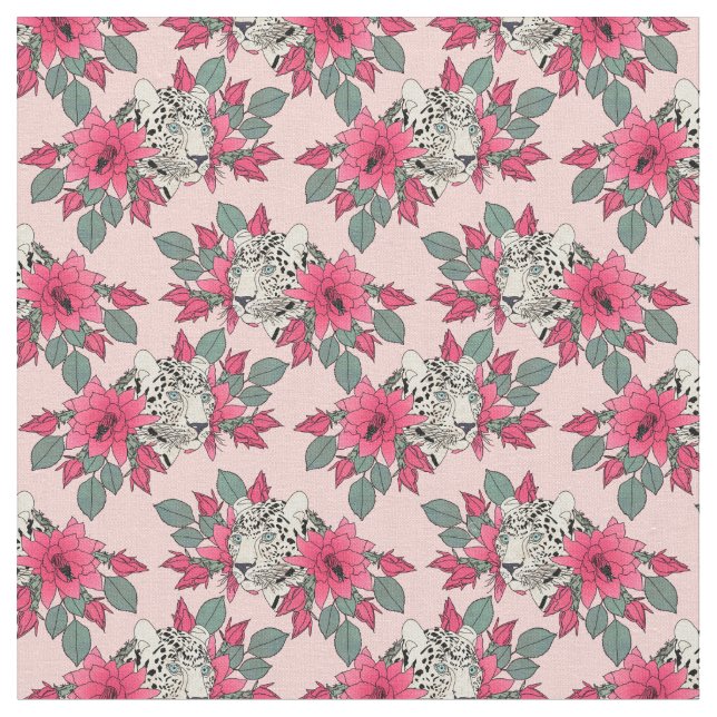 Tela Flores de cactus clásicas y diseño de leopardos (De cerca)