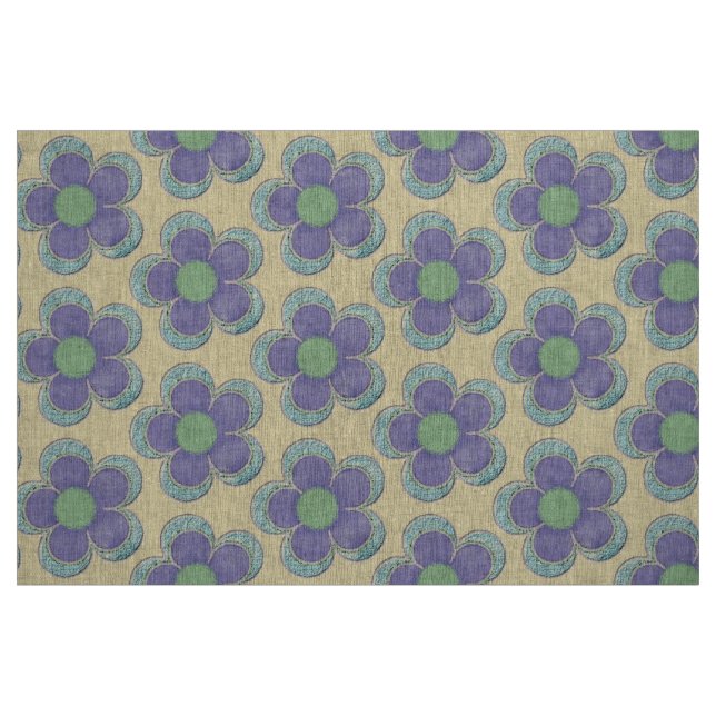 Tela Flores de capas (verde azuladas/violeta/verde) ("Cuarto gordo" (fat quarter))
