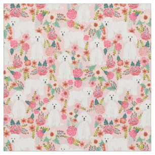 Tela Flores de carne de perro Bichon Frise rosa