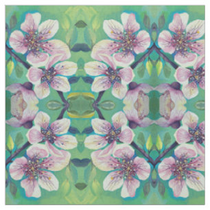 Tela Flores de Cerezo en Flor Acuarela Pintada a Mano