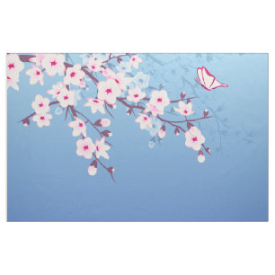Tela Flores de cerezo en flor azul rosado