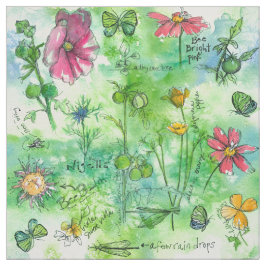 Tela Flores de color de agua Butterfly Botánico Sketchb