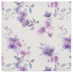 Tela Flores de color morado en blanco