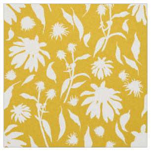 Tela Flores de cono blanco amarillo mostaza elegante y 
