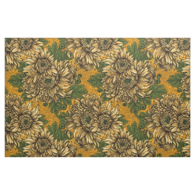 Tela Flores de crisantemo amarillo ("Cuarto gordo" (fat quarter))