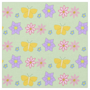 Tela Flores de Día de la Madre y mariposas estampadas