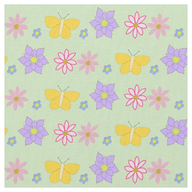 Tela Flores de Día de la Madre y mariposas estampadas (De cerca)