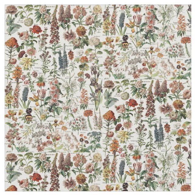Tela Flores de época por patrón Adolphe Millot (De cerca)
