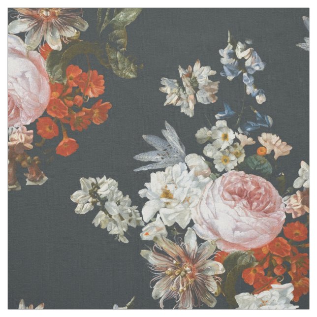 Tela Flores de época sobre fondo azul oscuro (Retal)