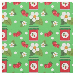 Tela Flores de fresa imprimidas mermeladas verdes