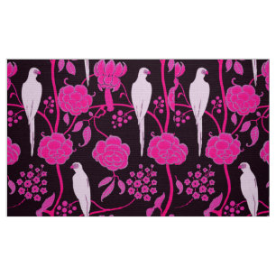TELA FLORES DE FUCHSIA DE PINO NEGRO ART DECO, PARROS B
