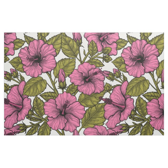 Tela Flores de hibiscos rosas ("Cuarto gordo" (fat quarter))