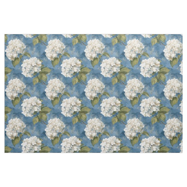 Tela Flores de hidrangea blanca en azul (Yarda)