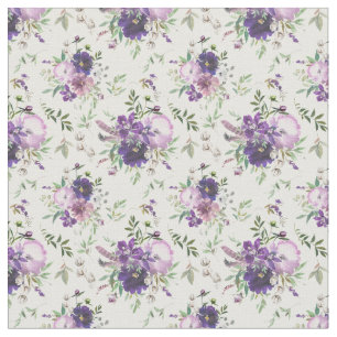 Tela Flores de Lavanda Acuarela Floral Púrpura