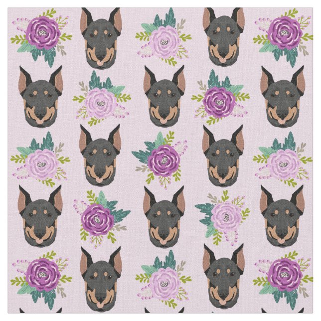 Tela Flores de lavanda de perro doberman (De cerca)