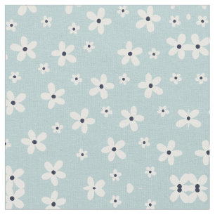 Tela Flores de margarita blanca azul Boho de verano
