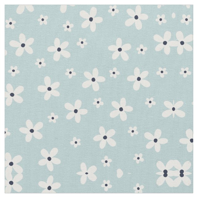 Tela Flores de margarita blanca azul Boho de verano (De cerca)