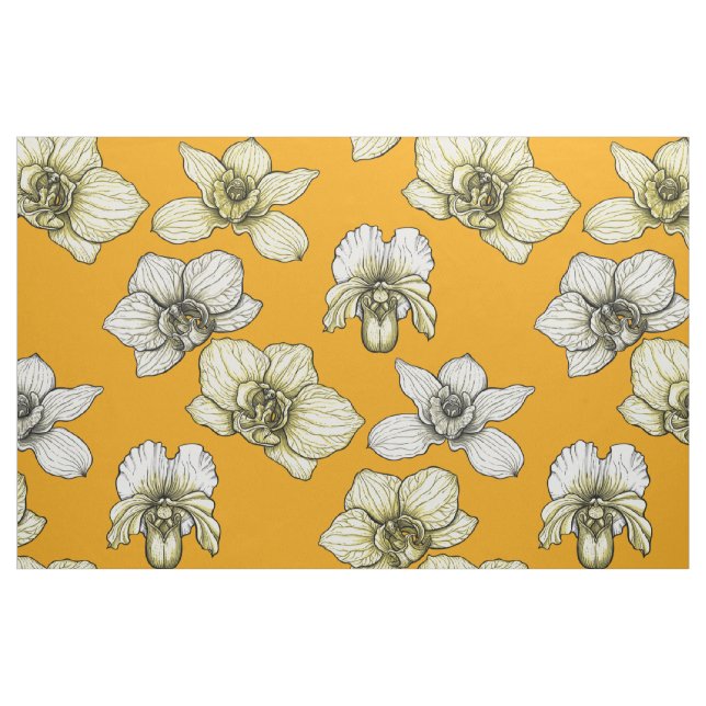 Tela Flores de orquídea amarilla y blanca ("Cuarto gordo" (fat quarter))