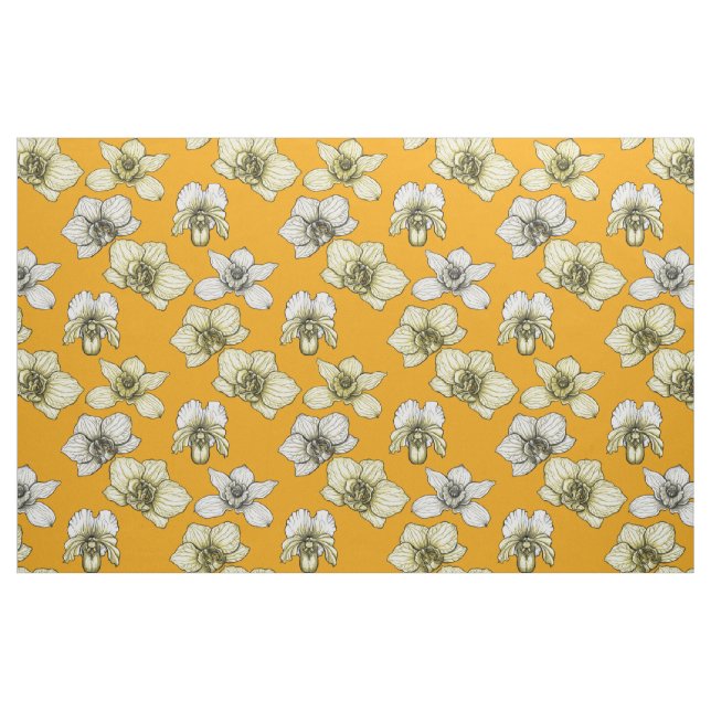 Tela Flores de orquídea amarilla y blanca ("Cuarto gordo" (fat quarter))