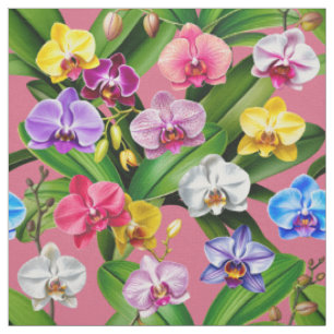 Tela Flores de orquídea azules rosadas amarillas lilas 