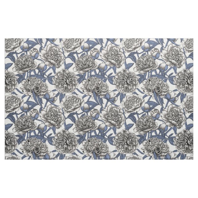 Tela Flores de peón blanco ("Cuarto gordo" (fat quarter))